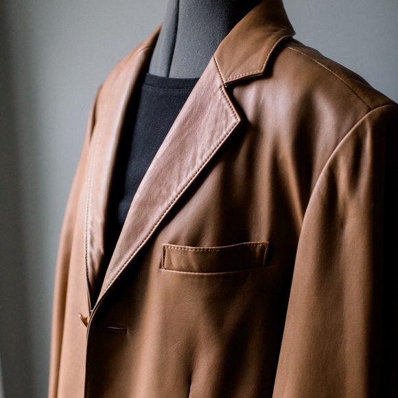 Jos. A. Bank Tan Leather Blazer Style Jacket - Men's Medium - Picture 3 of 16